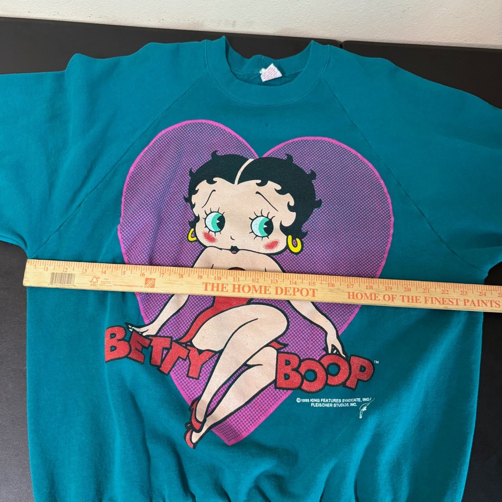 Vintage 1993 Betty Boop Freeze Teal Heart Graphic Sweatshirt Double Sided OSFA - Picture 6 of 10